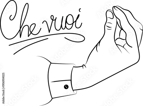 Iconic Italian hand gesture Ma Che Vuoi. Confused questioning sign.