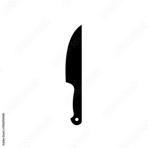 Black silhouette of a sharp kitchen knife with a curved blade.