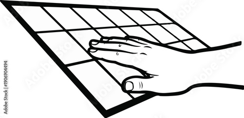 Hand interacts with a grid pattern on a surface