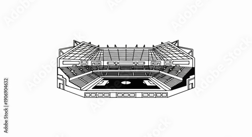 Large indoor stadium with tiered seating and a playing field