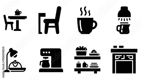 Kitchen and dining silhouette icons for modern culinary themes