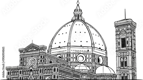 Iconic dome structure with ornate details and a tall bell tower
