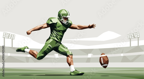 A stylized vector illustration of an American football punter kicking the ball. Good for sports-related content, graphic design projects, or team spirit illustrations.