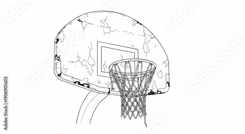 Line drawing of a basketball hoop and backboard with textured surface