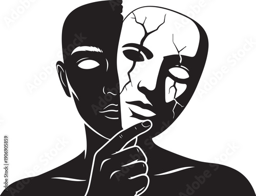 Illustration of a person with two contrasting faces expression