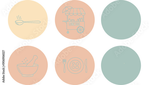 Vector food icons set, kitchen utensils and dishes, for menu or recipe design, isolated on transparent background, png