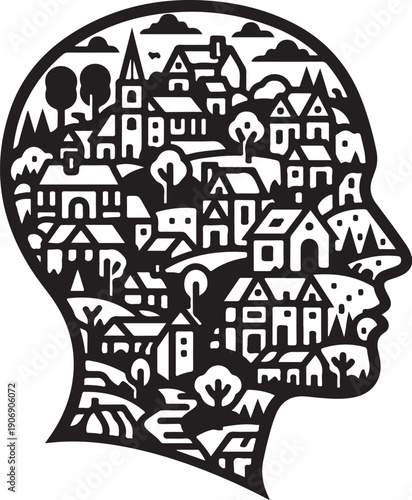 Creative Mind with Cityscape Inside Human Head Illustration