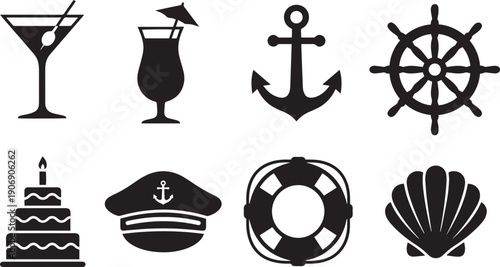 Nautical elements for recreation: An eye-catching assortment of nautical elements and refreshing beverages, perfect for adding a touch of maritime charm to any project.