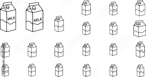 Milk carton package different style icon set. Line, solid and filled outline colorful icon, vector sign and symbol. Milk icon for grocery dairy product and food icon use