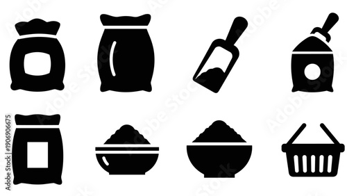 Set of black silhouette icons of sugar and cooking supplies