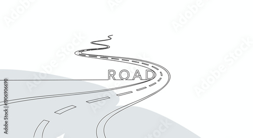 Vector road sign illustration with winding asphalt highway and 'ROAD' text, for travel or transportation mockup, isolated on transparent background, png