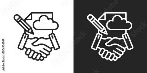 Contracts Icon In Black And White Outline Style