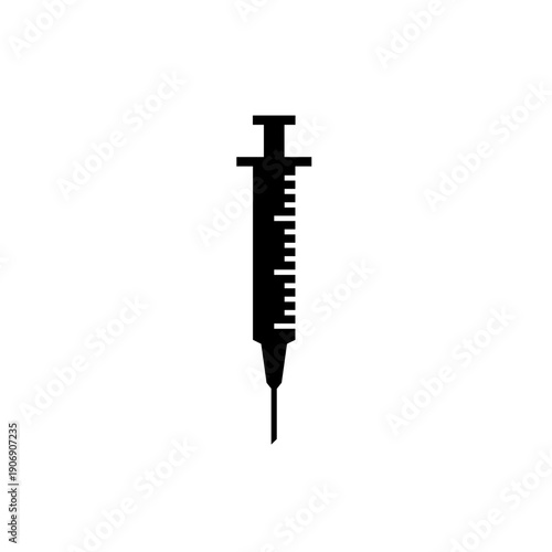 Medical Syringe Silhouette on White Background.