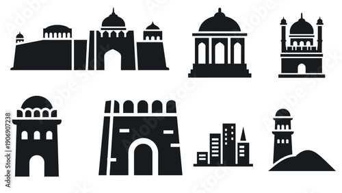 Silhouette collection of iconic architectural landmarks in minimalist style