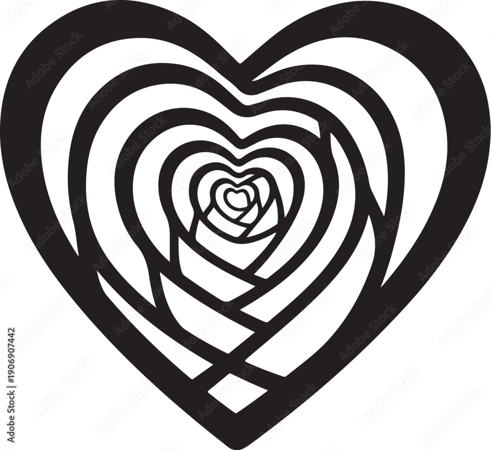 Obraz premium Concentric Heart Design with Inner Spiral Pattern Isolated