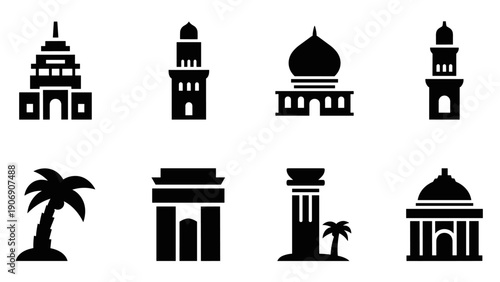 Iconic landmark silhouettes: global architecture collection in black and white