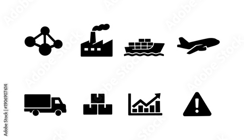 Industrial logistics icons: shipping, transportation, and supply chain symbols