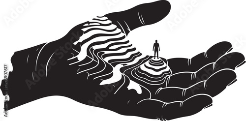 A person standing on a maze in a hand