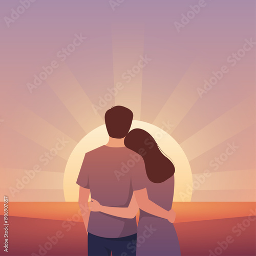 Romantic Couple Embracing at Sunset, Valentine’s Day Love