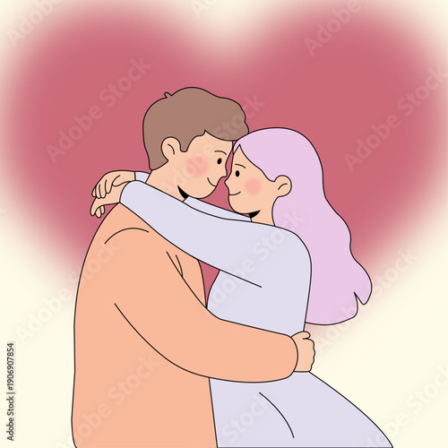 Romantic Couple Embracing with Heart Background – Valentine’s Day Love