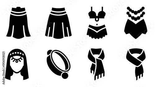 Fashion accessories and clothing icons set in bold silhouette style