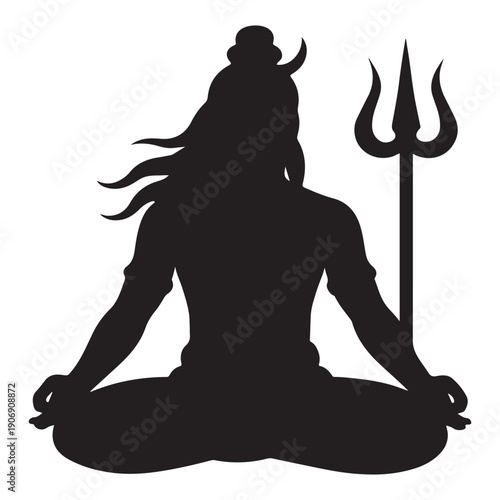 Black Hindu trident and damaru drum silhouette vector.lord shiva Hindu god character vector illustration.