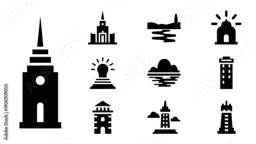 Architectural silhouettes: iconic structures in bold black and white design