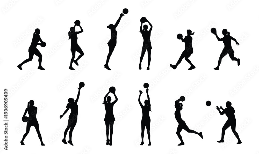 Fototapeta premium Netball player silhouette set