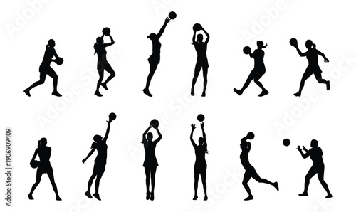 Netball player silhouette set