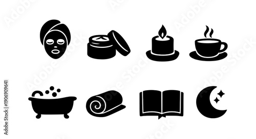 Self-care icons: relaxation and wellness symbols for mindful living