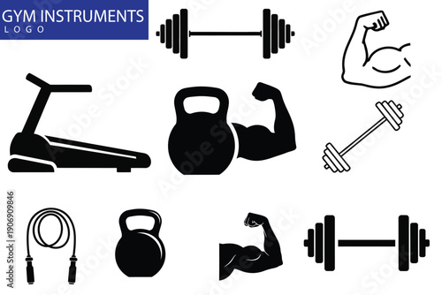 gym training equipment icons and fitness symbols