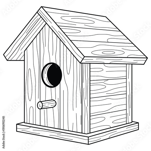 Handcrafted Sanctuary: An illustration of a rustic wooden birdhouse, a simple yet charming dwelling designed to provide a safe haven for feathered friends.