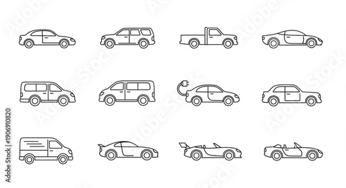 Collection of Various Vehicle Icons in Sketch Style.