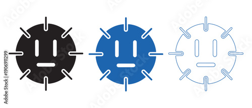 Three virus icons in black blue and white colors  isolated on white background