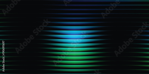 Reeded glass gradient surface, futuristic panel with vertical prism distortion. Dark abstract field infused with fractal texture in neon teal and green tones, vector illustratio