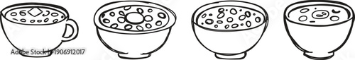Set of Soup Bowls and Mugs Hand Drawn Doodle Vector Illustration Isolated on White Background