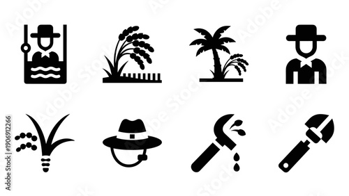 Farming silhouette icons: agriculture and harvest symbols set