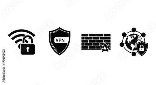 Cybersecurity icons representing digital protection and internet safety