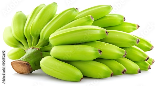 Green banana isolated on white background unripe fruit concept clean minimal style sharp focus even lighting agricultural product photography, Realistic Photo