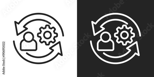 Change Management Icon In Black And White Outline Style