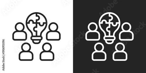 Team Building Icon In Black And White Outline Style