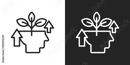 Growth Mindset Icon In Black And White Outline Style