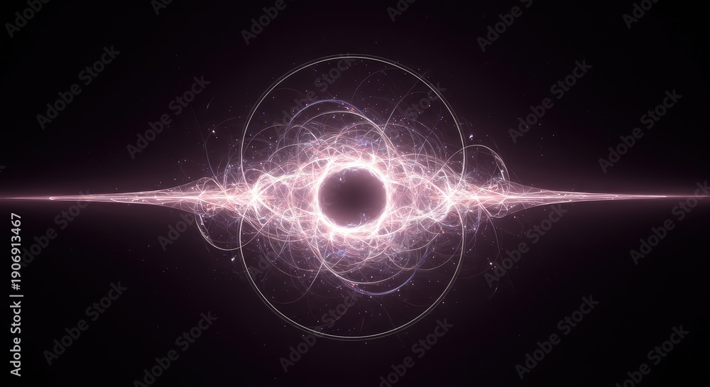 Obraz premium Abstract visualization of theoretical dimensional waves collapsing into a foundational spacetime blank. High-energy physics concept render ,dark ,void ,collapse