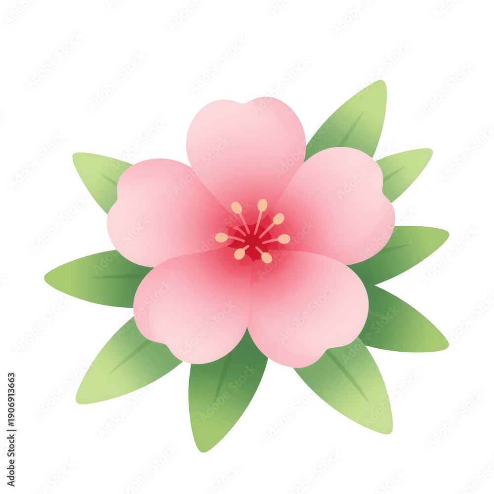 Fototapeta premium Pink Blossoming Flower With Green Leaves