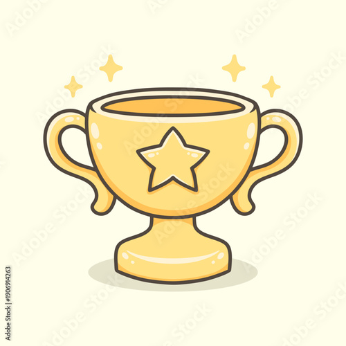 Golden Trophy with Star Illustration for Icon, sticker and other uses, hand drawn vector