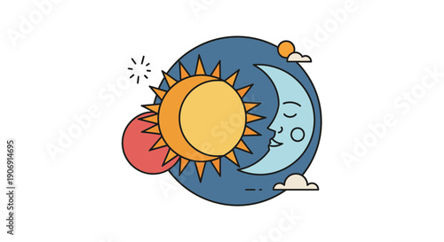 Celestial Harmony Sun and Moon Embrace in a Cosmic Dance of Day and Night.