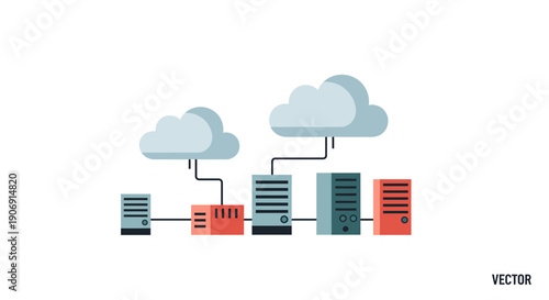 Cloud computing and data servers connected to the cloud network.