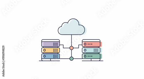 Cloud computing concept with servers and network connection data storage.