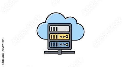 Cloud server data center illustration representing digital information storage.
