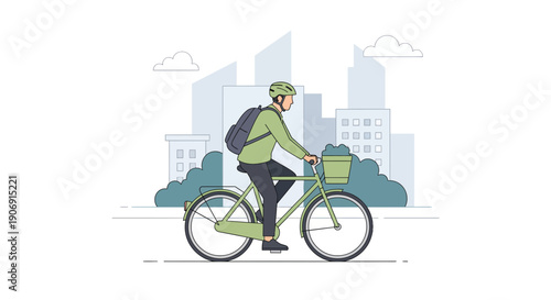 Cyclist enjoying a ride on a bicycle in an urban environment wearing a helmet.